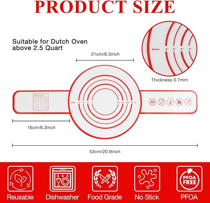 2 Pcs Sourdough Silicone Bread Sling for Dutch Oven Liners | Non-Stick Bread Baking Mat Set, Anti-slip Reusable Bread Sling with Long Handle to Transfer Sourdough Bread
