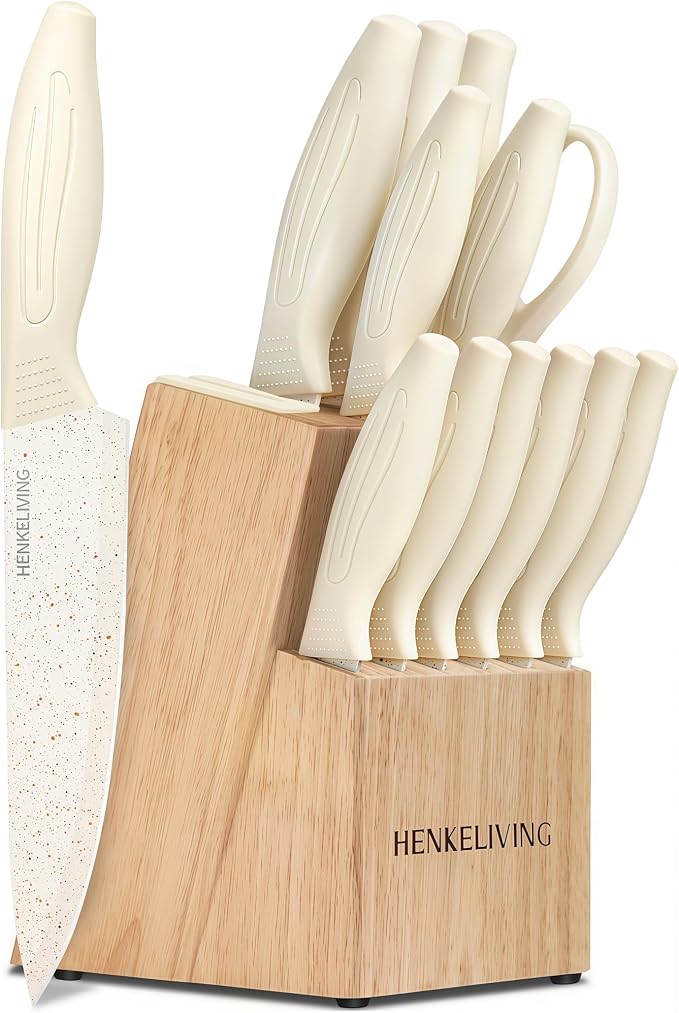 Knife Set with Built-in Sharpener Block, Dishwasher Safe | 14-Piece, High-carbon stainless steel blades, Ultra-sharp edges, Ergonomic non-slip handles, Great gift