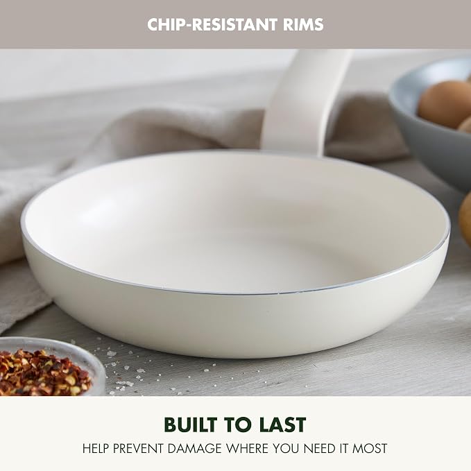 GreenPan Rio Advanced 8" Frying Pan Skillet, Ceramic Nonstick PFAS-Free, Induction Ready, Dishwasher and Oven Safe, Cream White