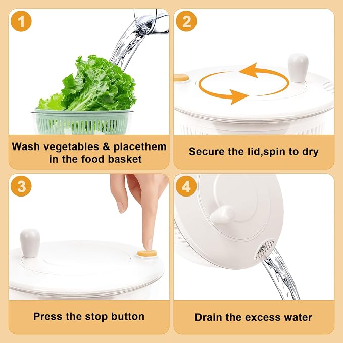 Salad Spinner Large, 5.3 QT 5 IN 1 Lettuce Spinner Dryer with 5 Blades Slicing and Pureeing Vegetables Wash Bowl Kitchen Gadgets for Efficient Salad Preparation Food Washing (White)