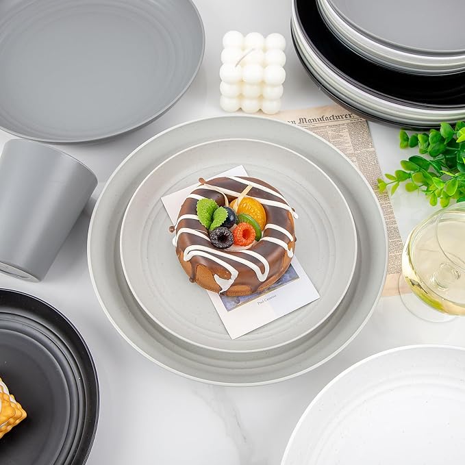 32pcs Multicolor Reusable Wheat Straw Dinnerware Sets for 8 | Include Plastic Plates,Bowls,and Cups Set,Durable Lightweight Unbreakable Dish Set for RV,Camping,Party,and Daily Home Use