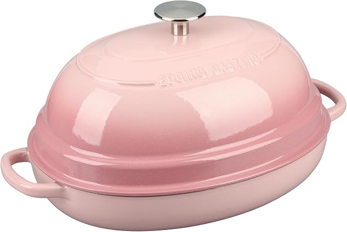 EDGING CASTING Enameled Oval Cast Iron Dutch Oven Pot with Lid, Bread Dutch Oven for Sourdough Bread Baking, Dutch Oven Bread, Bread Oven, 6QT, Pink