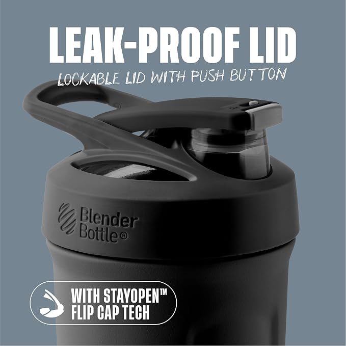 BlenderBottle Sport Flip Stainless Steel Shaker Bottle 24 oz Black | BPA Free Material