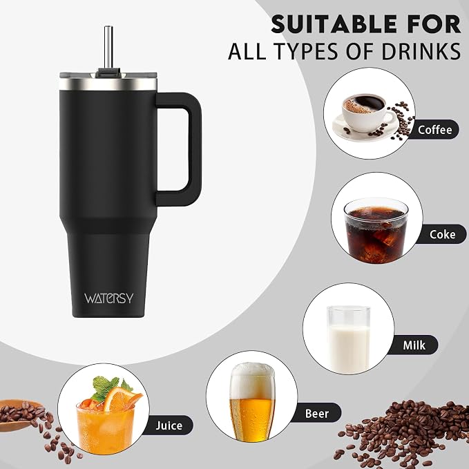 20 oz Tumbler with Handle,Tumbler with Lid and Straw,Double Wall Insulated Cup Stainless Steel Travel Mug(Cold for 34 Hours),Water Bottle for Iced Tea,Coffee,Cold Beverages(Black)