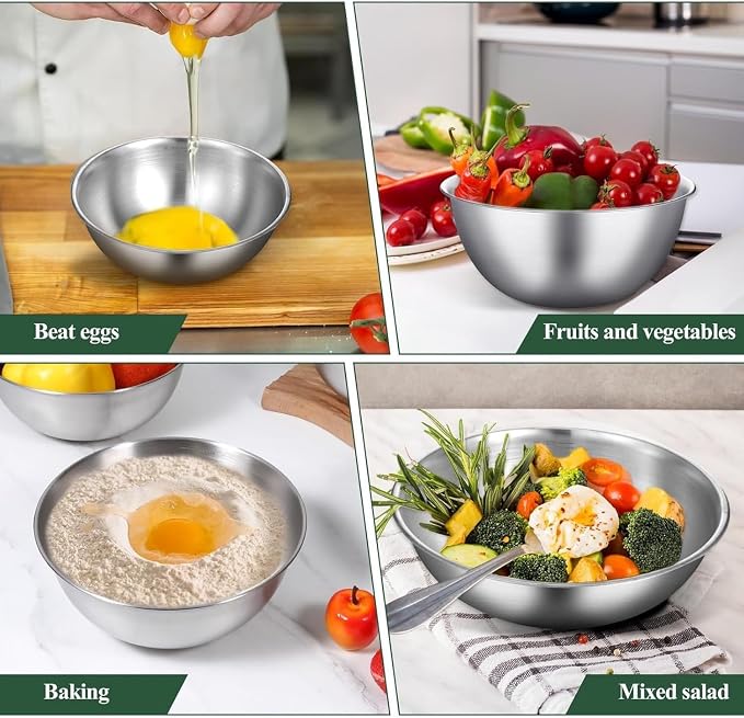 Mixing Bowls Set,Stainless Steel For Prepping, Baking and Cooking，3-Piece