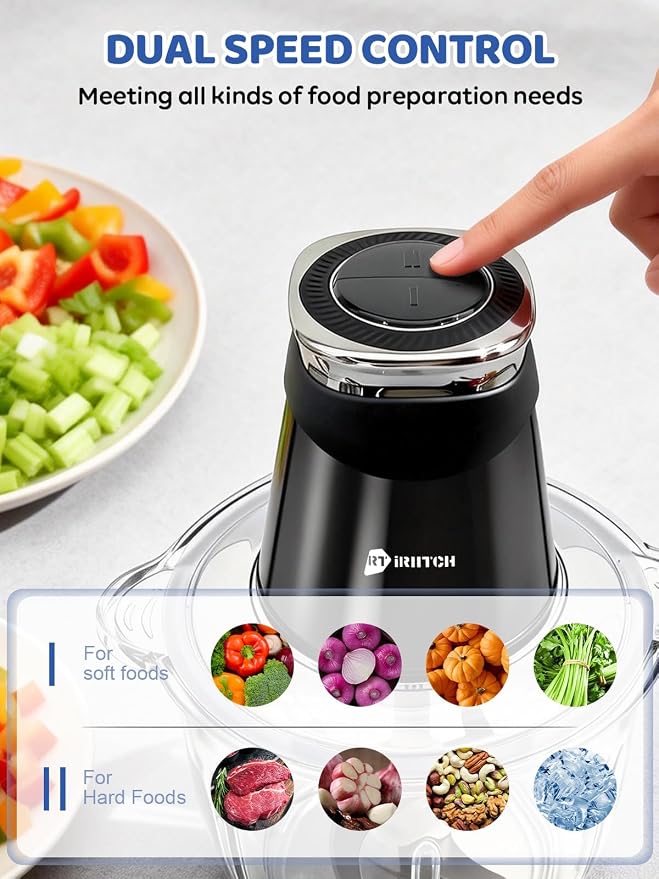Food Processor, 500W Electric Food Chopper | 2 Bowls (10 Cup+5 Cup), 2 Bi-Level Blades, Meat Grinder