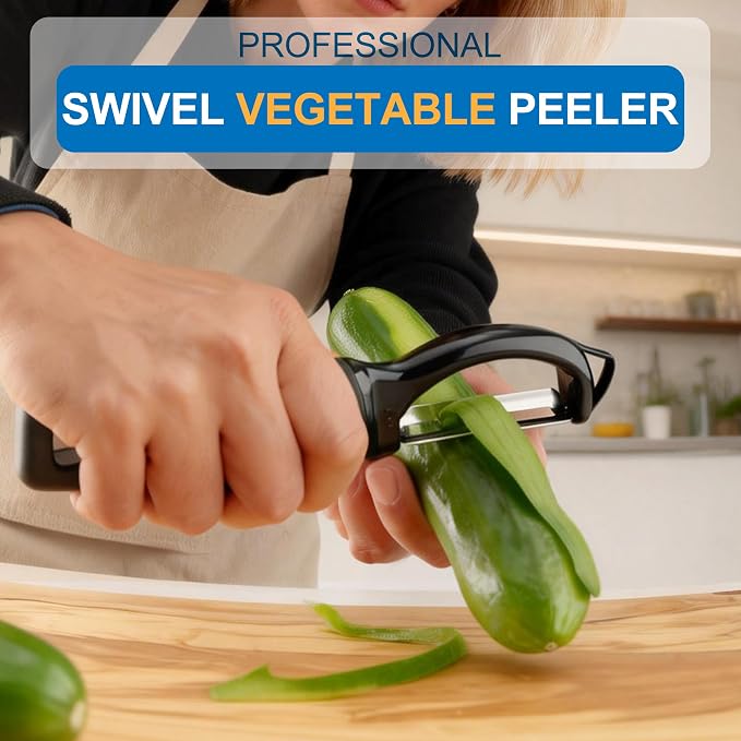 Premium Swivel Vegetable Peeler, Soft Grip Handle and Ultra Sharp Stainless Steel Blades - Perfect Kitchen Peeler For Veggie, Fruit, Potato, Carrot, Apple - Black - Set of 2