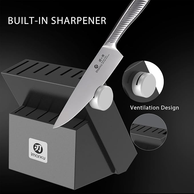 imarku 14 Pcs High-Carbon Stainless Steel Kitchen Knife Set Black | 56±2 HRC Hardness | Build-in Sharpener | Full Tang Ergonomic Handle | Dishwasher Safe | Gifts for Men