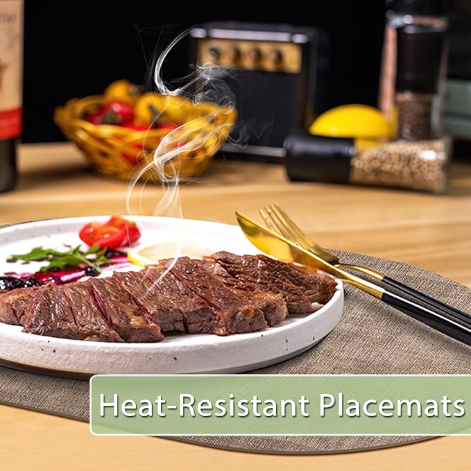 Placemats Set of 4 Non-Slip, Heat Resistant Oval Faux Leather Place mats Double Layer, Waterproof Table Mats Easy to Clean for Kitchen Dining Room Coffee Office Table, Apricot