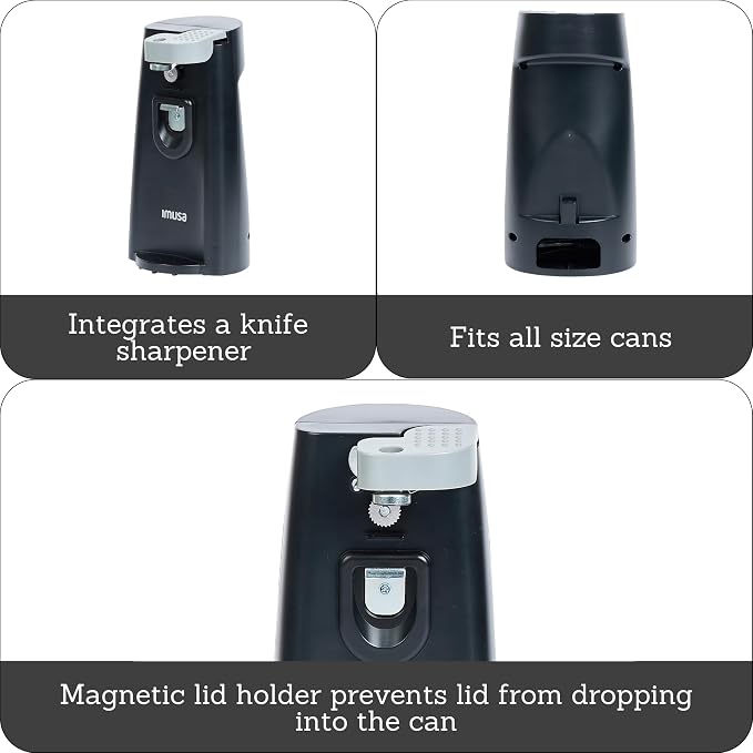 IMUSA Black Electric Can Opener with Bottle Opener & Knife Sharpener
