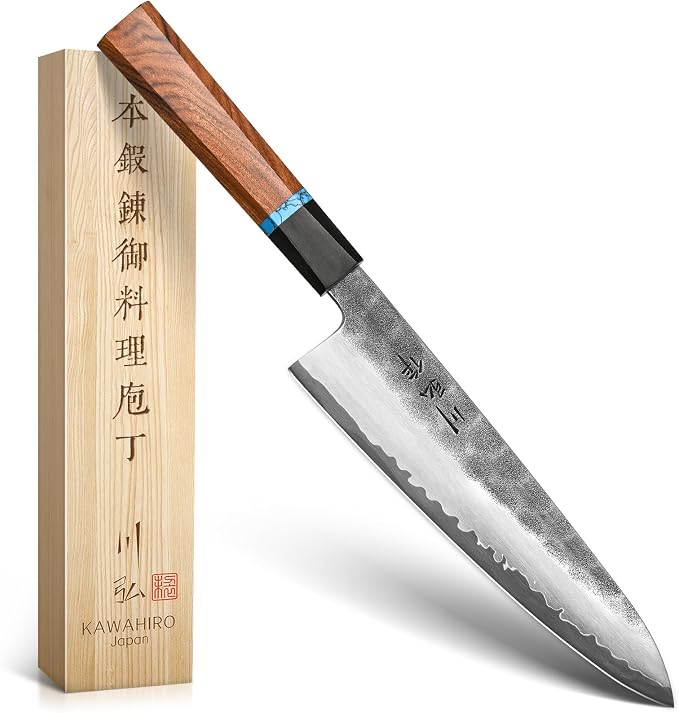 Japanese Hand Forging Chef Knife, Professional Handcrafted 8 inch Kitchen Knife, 3 Layers Japan VG10 Super High Carbon Steel Chef's Knife, Ergonomic Handle Grip and Gift Wood Box