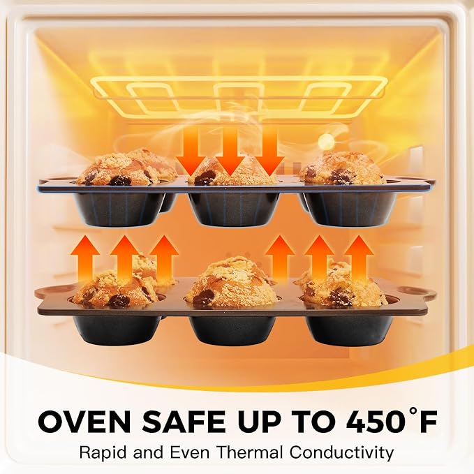 Nonstick Jumbo Muffin Pan, 2 Pack Large Cupcake Tin with 120pcs Muffin Liners, Cup Cake Tray for Baking, 3.5dia, 6 Cup, Premium, Extra Thick