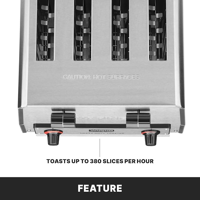 Waring 4-Slot Toaster with 360 Slices an Hour | 360 Slices an Hour, Uniformly Toasts Bread, Bagels, Texas Toast, & Frozen Waffles, 208V