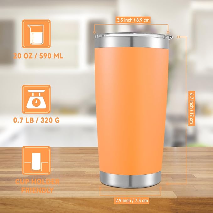 20 oz Tumblers Bulk Stainless Steel Tumbler with Lid, 12 Pack | Orange, 20oz Insulated Coffee Mug, Double Wall Vacuum, Powder Coated Cup, for Hot and Cold Drinks