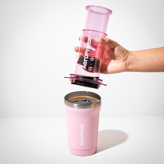 AeroPress Go Plus Portable Coffee Maker Kit, Pink | Small, Travel, Camping & Office, All-in-One French Press, Pour-Over & Espresso-Style Manual Brewer