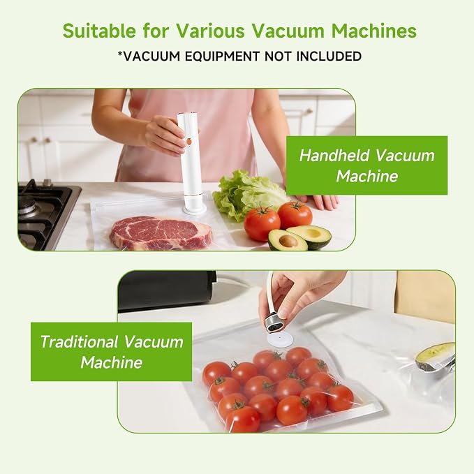 Vixino Vacuum Sealer Bags for Food, 30 Reusable BPA-Free Vacuum Seal Bags | Resealable Sous Vide Bags, Works with Handheld Vacuum Sealer and Vacuum Sealer Machine with External Interface