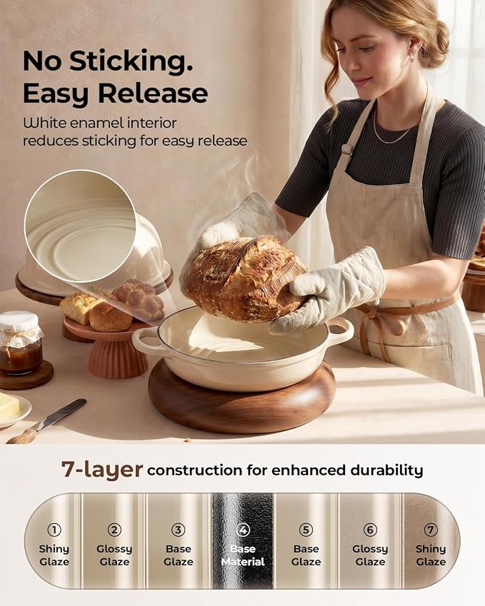 5QT Enameled Cast Iron Sourdough Bread Oven & Starter Kit, White | Tight-fitting Dome Lid Helps Retain Steam, Baking Kit Supports Proofing, Scoring & Dough Transfer, Complete Artisan Bread Set
