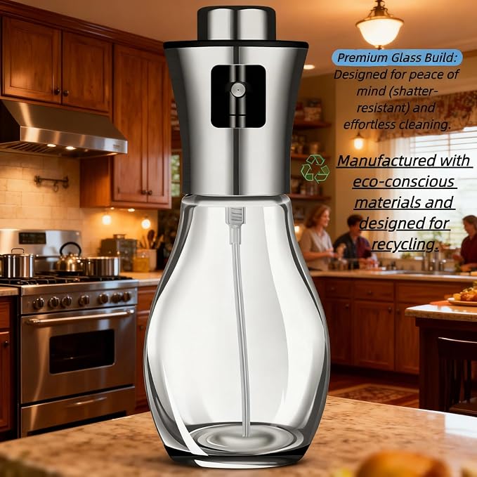 oil sprayer for cooking，Olive Oil Fine Mist Spray Bottle6.7oz/200ml | Portion control mist for air fryer, salad, BBQ, refillable & reusable, fine mist olive oil kitchen sprayer,labels