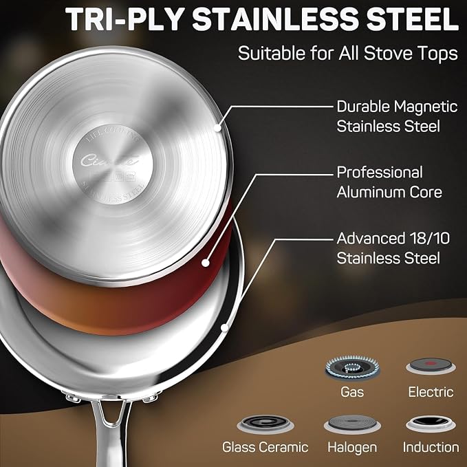 Ciwete 3 Qt Saucepan with Lid - Upgraded Package - 3 Quart 18/10 Stainless Steel Sauce Pan with Mirror Polishing and 2 Sacles, Induction Cookware, Small Pot for Cooking, Dishwasher Safe Oven Safe