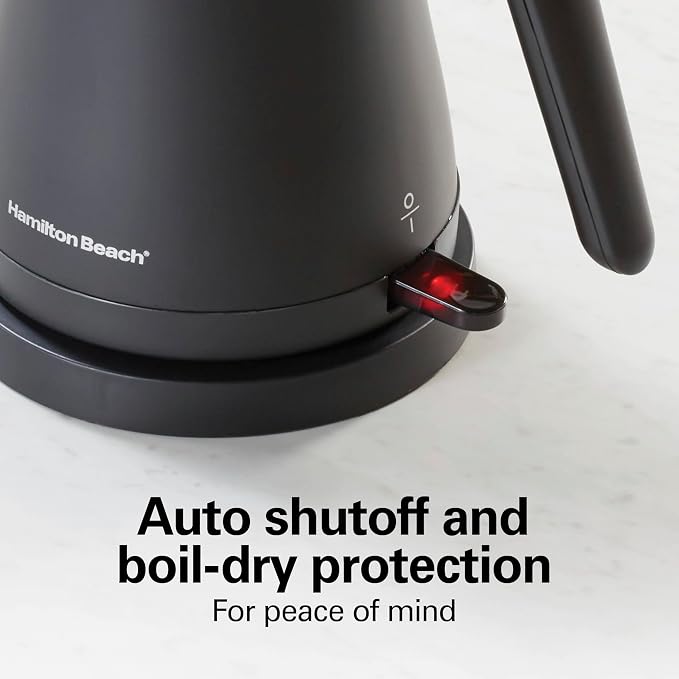 Hamilton Beach Compact 20 oz. / 0.6 Liter Gooseneck Electric Kettle | Boiling Water, Pour Over Coffee, Tea | 1200 Watts | Auto Shutoff | Stainless Steel BPA-Free Interior | Black
