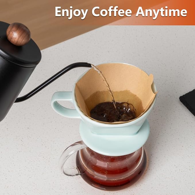Pour Over Ceramic, Coffee Dripper Ceramic Coffee Maker,Green | 3 Holes Flat Bottom, Porcelain Slow Filter Cone for Travel, Camping, Office, Home, Coffee Maker Brew
