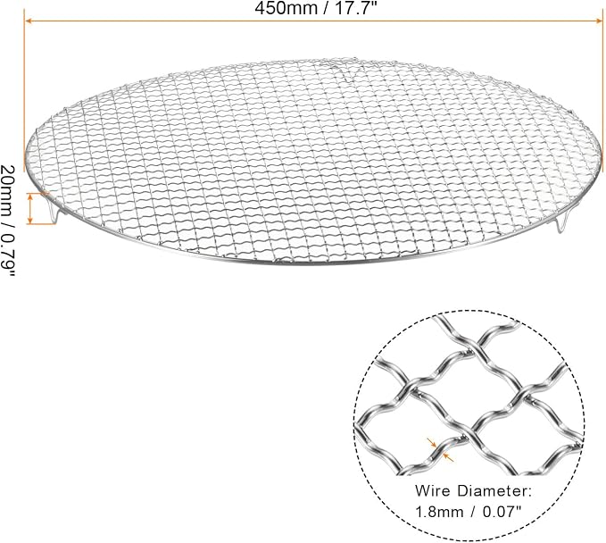 HARFINGTON Round Cooking Rack 17.7-inch 201 Stainless Steel Cross Wire Barbecue Grill Net with 20mm Legs for Cooking Baking Steaming BBQ