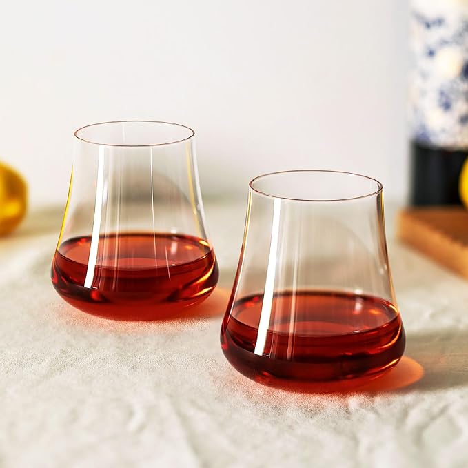 Stemless Wine Glasses Set of 4, 15oz Hand-Blown Red Wine Glass | Dishwasher Safe, No Stem Stable, Lead-Free Clear Crystal, Modern Thin Rim, Elegant Gift for Women, Birthday Wedding Party