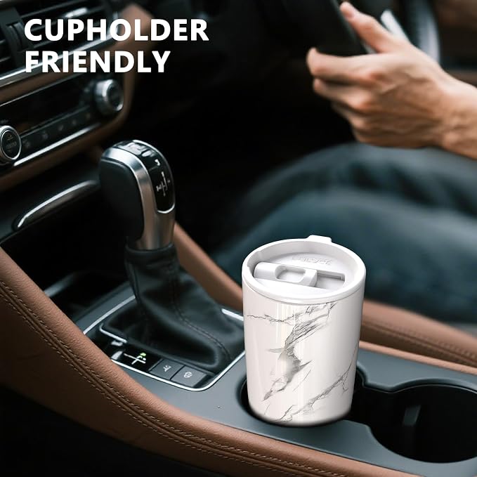 TILUCK 20 oz Insulated Coffee Tumbler with BPA-Free Lid | Travel Coffee Mug, Dishwasher Safe, Cup Holder Friendly, Double-Wall Vacuum Insulation for Hot & Cold Drinks, Marble