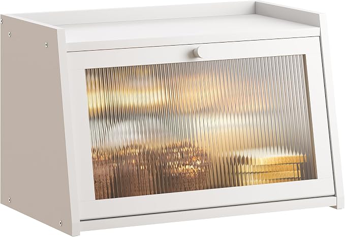 GHWIE Large Bread Box, Easy Access & Cleaning - Bamboo Bread Box for Kitchen Countertop with Acrylic Door (White, Medium)