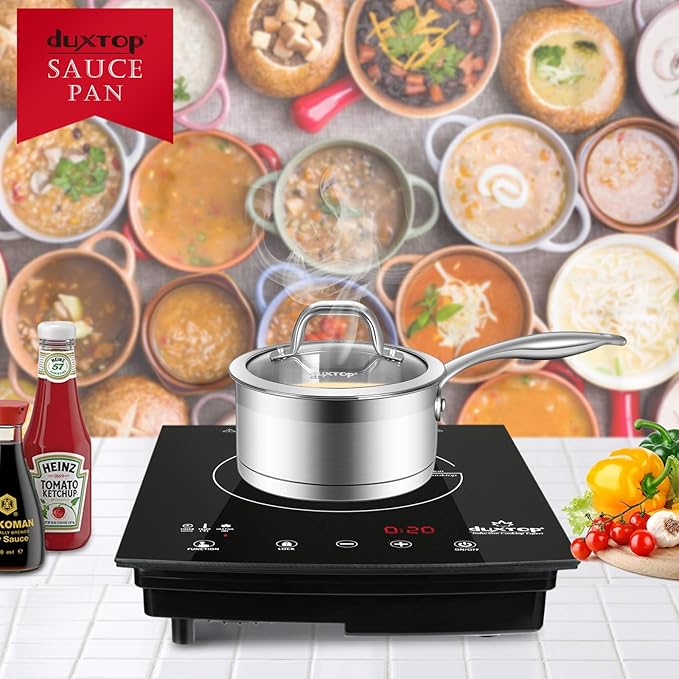 Duxtop Stainless Steel Sauce Pan with Lid, 1.6 Quart Induction Cooking Pot | Saucepan with Stay-Cool Handle, Impact-Bonded Base for Even Heating