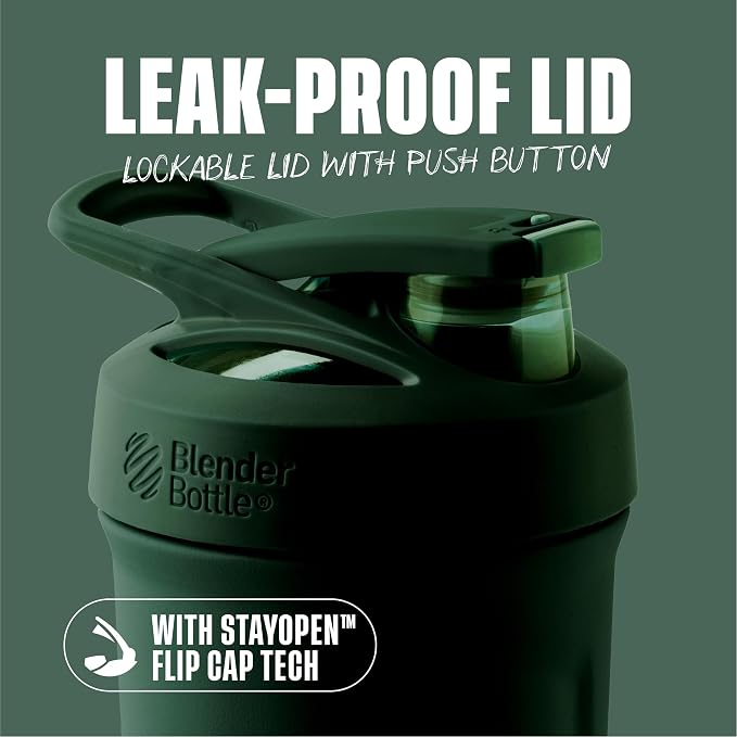 BlenderBottle Sport Flip Stainless Steel Shaker Bottle 24 oz Green