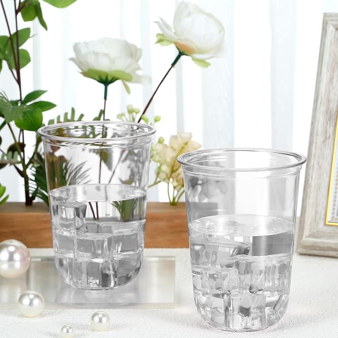 Ziliny 100 Pcs 16oz Plastic Stemless Wine Glasses Disposable, Clear | Plastic Wine Glasses for Parties Weddings Birthdays, Cocktail Drinking Cups, Round Bowl, Bulk Event Supplies
