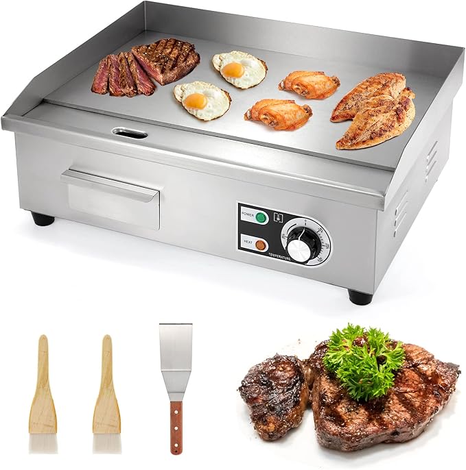 WICHEMI Commercial Electric Griddle Flat Top Grill Stainless 22'' 3000W | Heat Food Evenly, Large Cooking Surface, Cooking Temperature Adjustment, Collect Grease For Cleanup, Non-Stick, Easy to Clean