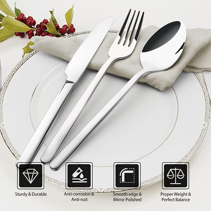 30 Pieces Silverware Set, Flatware Cutlery Set for 6, 18/10 Stainless Steel Silverware Utensils Minimalist Design Dishwasher Safe