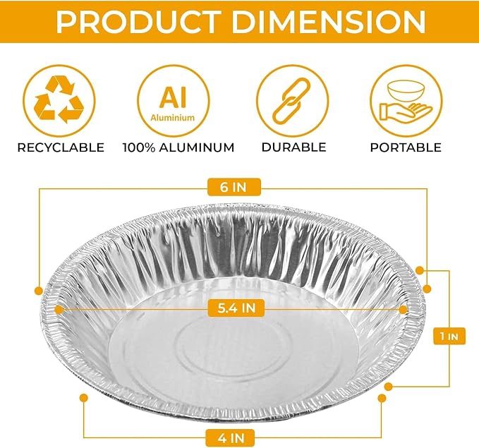 Aluminum Foil 6 inch Baking Pie Pans, 20-Pack | Disposable, Heavy Duty, Made in USA, Mini Pies, Quiche and Tarts Tins