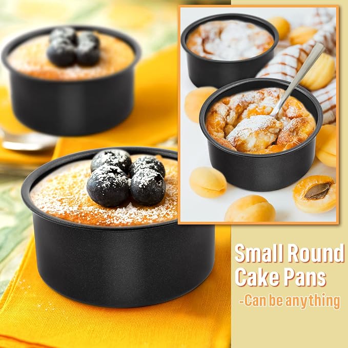E-far 4 Inch Cake Pan, 3PCS Nonstick Stainless Steel Mini Round Cake Pans | Small Baking Tins for Smash Cakes/Cheesecake, Stainless Steel Core & Non-toxic Coating, Straight Side & 2 Inch Deep