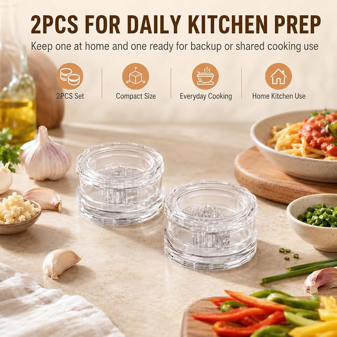 2PCS Clear Manual Garlic Twister, Manual Garlic Crusher, Garlic Chopper, Garlic Mincer, Garlic Grinder, Hand Twist Garlic Press for Garlic, Ginger, Onion, Herbs, Nuts