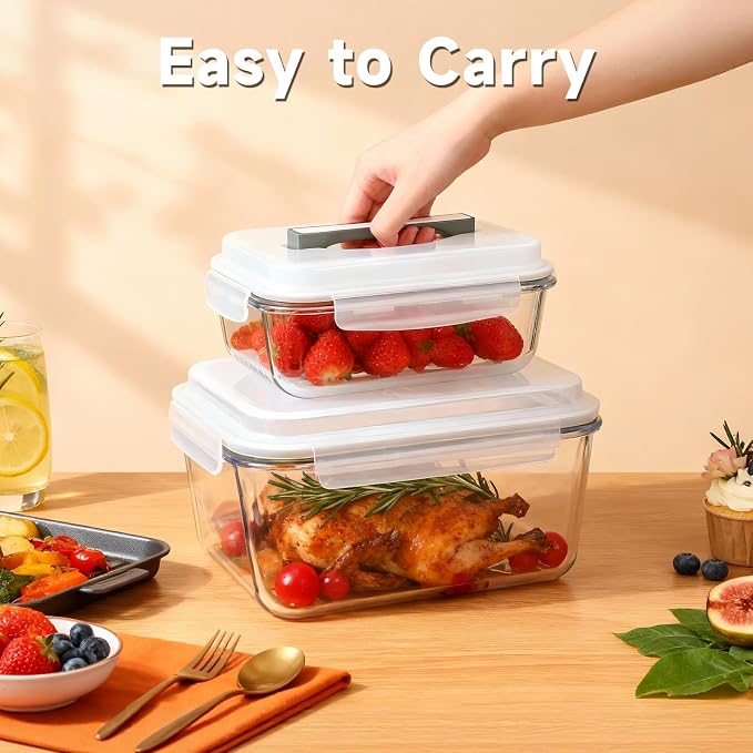 2 Pack 220oz+76.4oz Extra Large Glass Food Storage Containers Set with Airtight Lids, Big Glass Meal Prep Containers, Ideal for Storing Rotisserie Chicken, Lasagna,Salads, Leak-proof & BPA-Free