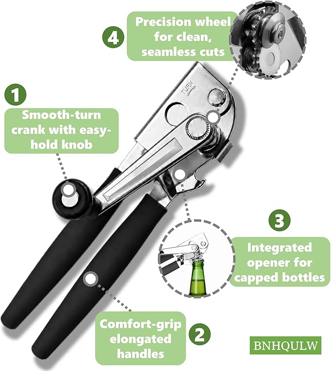 Commercial Can Opener Heavy Duty, Black Swing Grips. | Hand Can Opener Manual, Stainless Steel for Restaurant and Home, Black Swing Grips,for Most Bulk Size Cans.