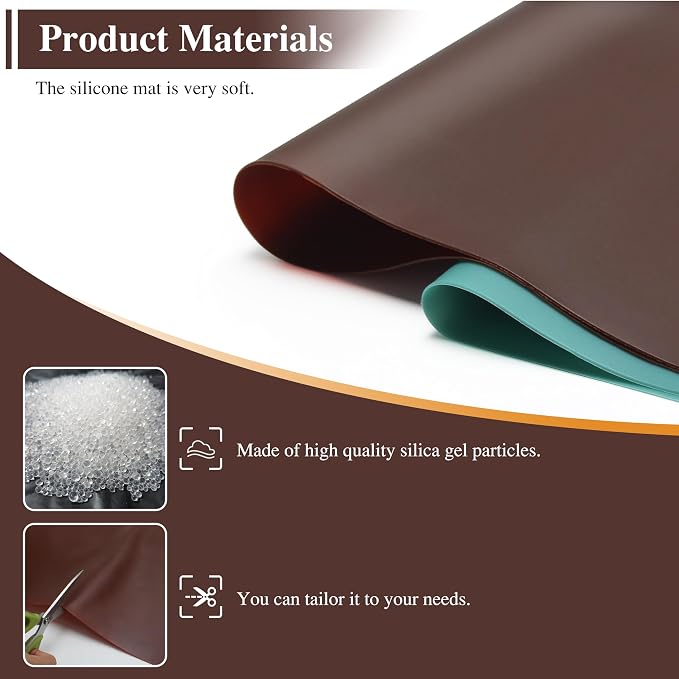 Silicone Table Mat, 2Pcs 15.7"x 11.8"x 0.03" Brown | Silicone Placemats,Silicone Mats for Baking, Kitchen Counter, Jewelry