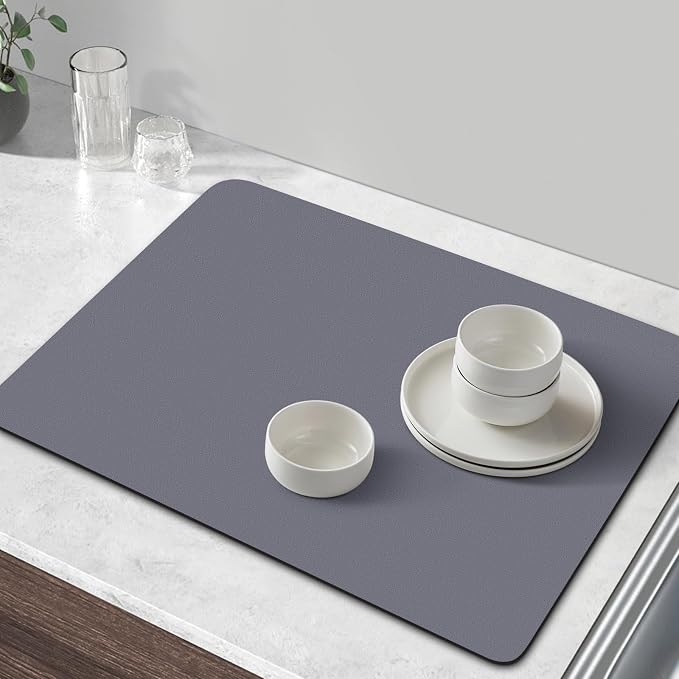 Coffee Mat Super Absorbent Dish Drying Mat Coffee Bar Mat 16"x 24", Grey | Match with Coffee Machine Accessories Large Drying Mats for Kitchen Counter