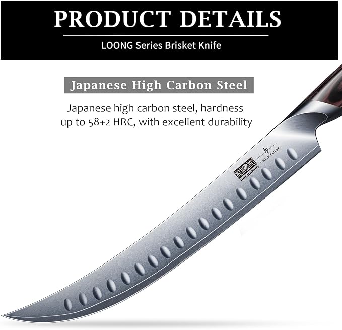 HOSHANHO Carving Slicing Knife, 10 Inch Razor Sharp Japanese Brisket Knife | Japanese High Carbon Steel Curved Butcher Breaking Knives with Ergonomic Handle, Professional Butcher Knife for Meat Cutting