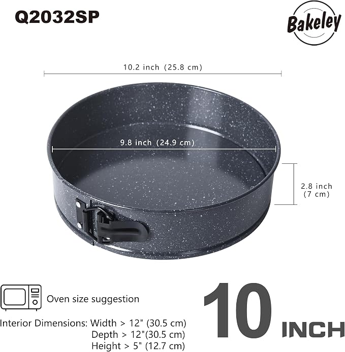 10 Inch Springform Pan Carbon Steel Removable Bottom Nonstick for Baking | Cheesecake Mold, 0.8mm PTFE & PFOA Free, Warp Resistant, Easy Release, Durable Cake Mold With Secure Latch, Oven Safe, Black