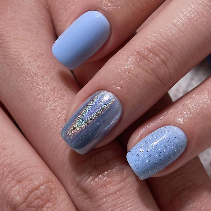 CurvLife Short Square Press On Nails, Rainbow Multicolor Acrylic | 32PCS, 16 Sizes, Salon-Quality Natural Fake Nails, Curved Fit, 7-14 Day Glue-On Wear, Reusable Stick-On Nails, Press-On Kit
