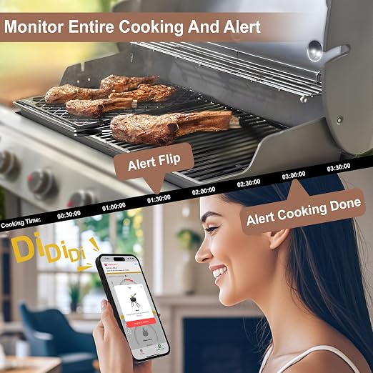 WiFi Sub-1G Wireless Meat Thermometer Unlimited Range, Check Temp Anywhere,7 NIST Certified Sensors with Ambient Temp, Monitor for BBQ, Grill, Oven, Smoker, Air Fryer (Harvest Bamboo)