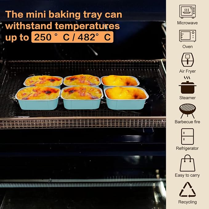 Mini Loaf Pans With Lids And Spoons 50 Pack,5.5 Oz Rectangle Mini Individual Cake Tins Disposable Small Aluminum Foil Baking Pans(50, Wathet)