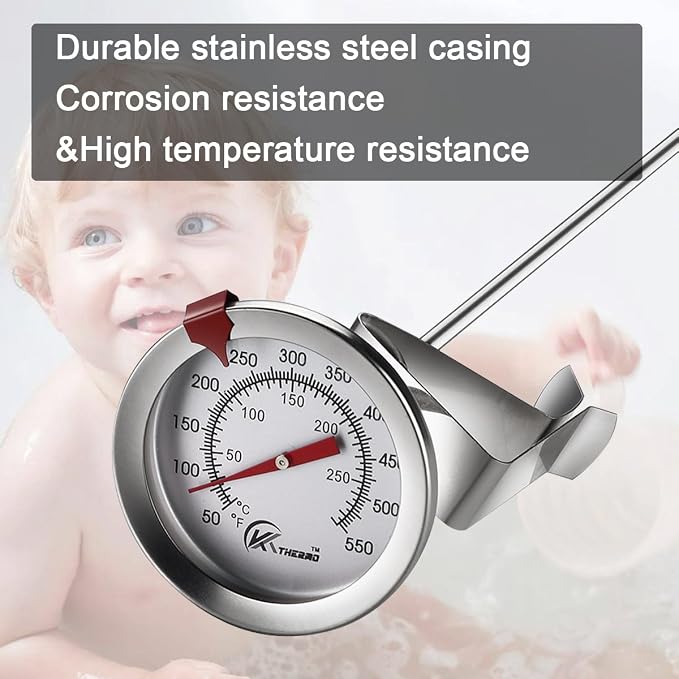 Candy/Deep Fry Thermometer with Instant Read,Dial Thermometer,12" Stainless Steel Stem Meat Cooking Thermometer,Best for Turkey,BBQ,Grill,Analog display