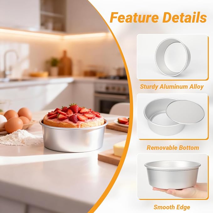 Beasea Cake Pans Removable Bottom, 8 inch Cheesecake Baking Pan Set of 2, Round Movable Cake Pan Aluminum Alloy Mini Cake Pan for Oven Baking