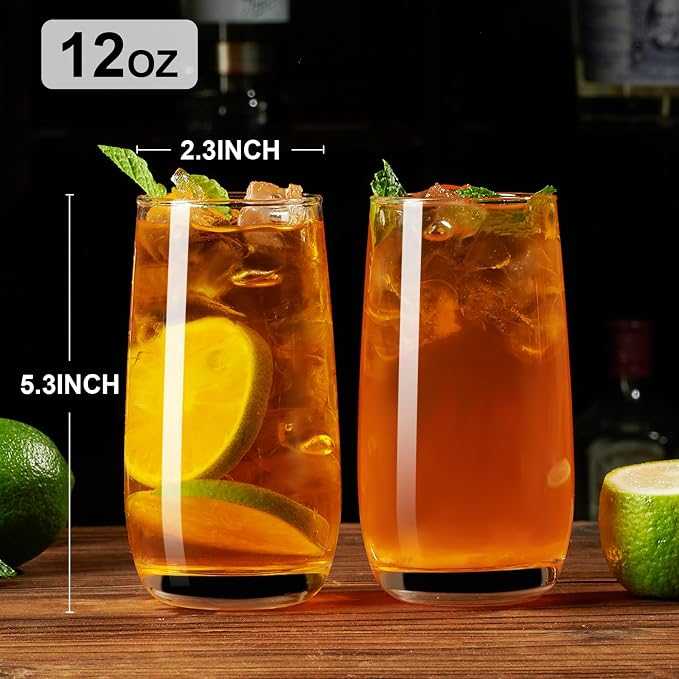 PARACITY Highball Glasses Set of 2, Drinking Glasses 12 Oz, Clear Glass Cups, Tall Tumbler Water Glasses, Glassware Set for Cocktail, Coffee, Mojitos | Clear drinking glassware for cocktails, coffee, mojitos and water, with a tall profile for home kitc...