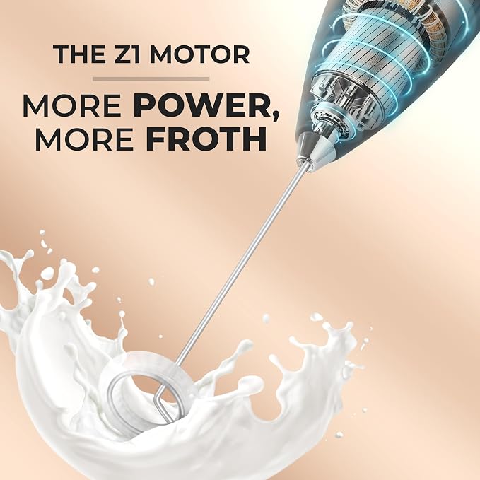 Zulay Powerful Milk Frother for Coffee with Upgraded Titanium Motor - Handheld Electric Whisk, Milk Foamer, Mini Mixer & Coffee Blender for Frappe, Latte, Matcha, No Stand - Iridescent Blue